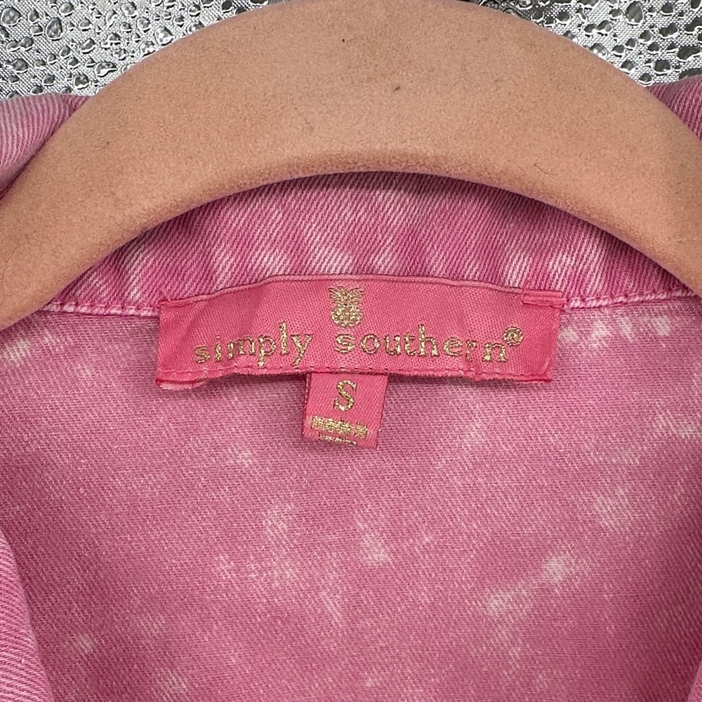 Simply Southern Barbie Retro Effortless Utility Light Pink Denim Jumpsuit SzS - Picture 2 of 11